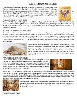 A Brief History of Ancient Egypt - Reading Comprehension Worksheet / Text