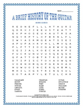 Preview of A Brief History of the Guitar Word Search #2