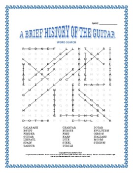 A Brief History Of The Guitar Word Search Tpt