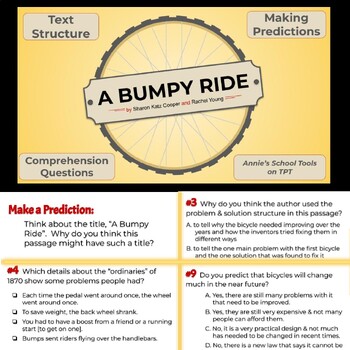 Preview of A Bumpy Ride - Comprehension Questions - Text Structure & Predictions