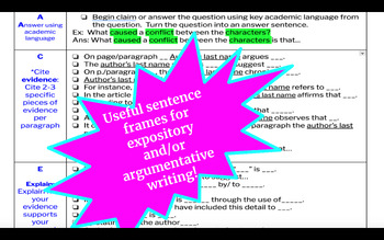 Preview of A.C.E.  - Answer, Cite, Explain Sentence Frames Cheat-Sheet