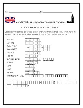 Preview of A CHRISTMAS CAROL: A LITERATURE WORD JUMBLE PUZZLE