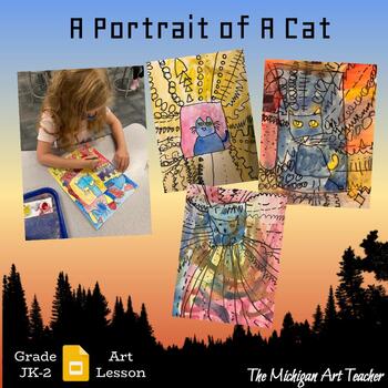 Preview of A Cat Named Pete Portrait Drawing Activity - Primary Color Project - Line Art