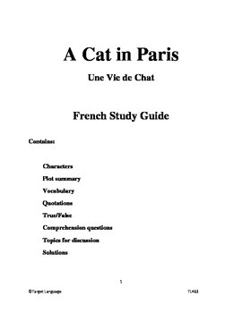 Preview of A Cat in Paris-French Study Guide