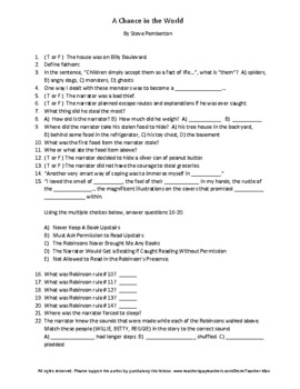 Preview of A Chance in the World by Steve Pemberton Complete Guided Reading Worksheet