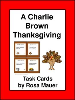 Preview of A Charlie Brown Thanksgiving Short Answer Questions Task Cards & Worksheet