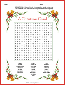 A Christmas Carol Word Search by Puzzles to Print | TpT