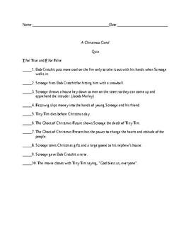 Preview of A Christmas Carol 1938 Movie Quiz and Key (Easel)