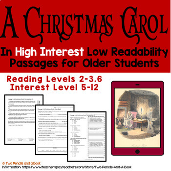 Preview of A Christmas Carol A NOVEL in High Low Reading Comprehension Fluency Passages