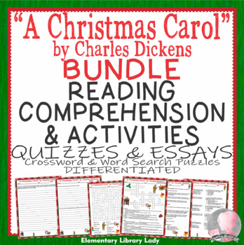 Preview of A Christmas Carol Activities Dickens BUNDLE Crossword Word Search Quizzes Essays