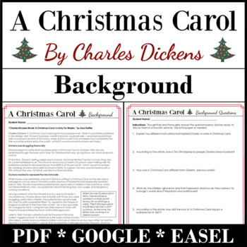 Preview of A Christmas Carol Pre-Reading on Charles Dickens, Background Activity