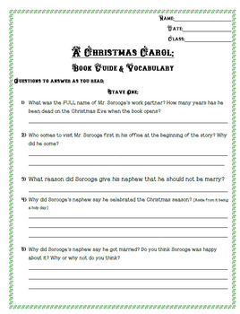 Preview of A Christmas Carol Book and Vocabulary Guide