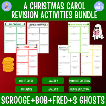 Preview of A Christmas Carol Characters+Ghosts 6 Revision Sheets BUNDLE
