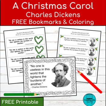 Preview of A Christmas Carol Charles Dickens FREE Student Bookmarks and Coloring Poster
