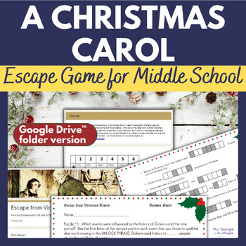 Preview of A Christmas Carol Escape Game for Middle School - Digital AND Printable