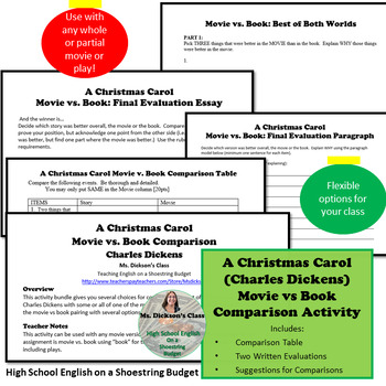 A Christmas Carol Movie vs. Book Comparison Activity (Charles Dickens)