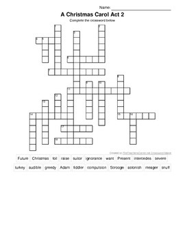 A Christmas Carol Scrooge Act 2 Vocabulary review crossword puzzle