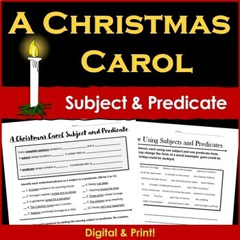 Preview of Christmas Grammar - A Christmas Carol Subject and Predicate - PDF & Digital
