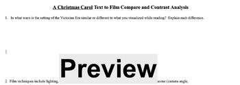 Preview of A Christmas Carol Text to Movie Compare and Contrast