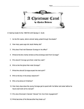 Preview of A Christmas Carol Viewing Guide printable PDF, 1984 version with George C. Scott