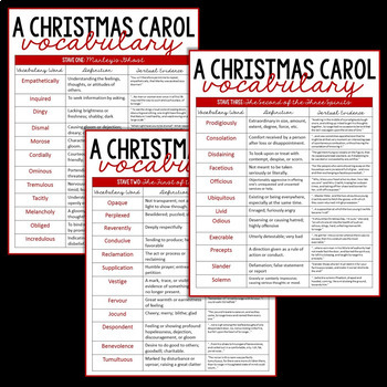 A Christmas Carol Vocabulary: Charts & Answer Key Included | TpT