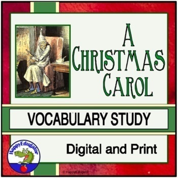 Preview of A Christmas Carol Vocabulary Study - Test, Word Search, Word Scramble and Easel