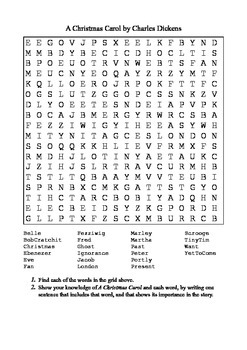 Christmas Carol Word Search Worksheets Teaching Resources Tpt