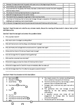 A Christmas Carol - by Charles Dickens - Reading Comprehension Worksheet