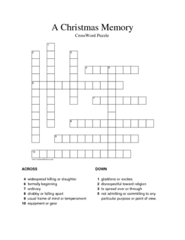 A Christmas Memory Vocabulary Crossword Puzzle (Capote) by Davis Oasis