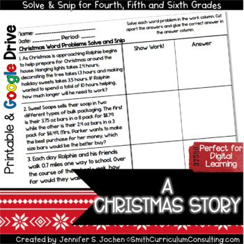 Preview of A Christmas Story Math Activity Solve and Snip® and Solve and Slide Bundle