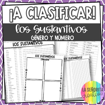 Preview of Gender and Number of Nouns Spanish Sorting Activity and Worksheets