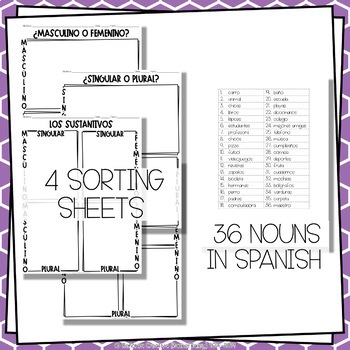 gender and number of nouns spanish sorting activity and worksheets