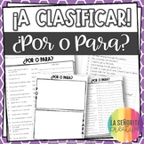 Por y Para Spanish Sorting Activity and Worksheets