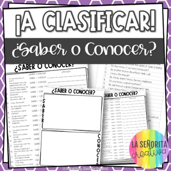 Preview of Saber y Conocer - Spanish Sorting Activity and Worksheets