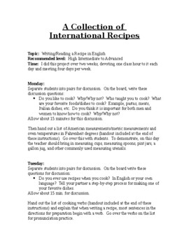 Preview of A Collection of  International Recipes: TESOL/ESL/TEFL lesson