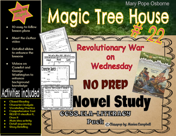 Preview of A Common Core NOVEL STUDY Magic Tree House, Revolutionary War on Wednesday. R.L