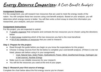 Preview of A Cost-Benefit Analysis of Energy Resources: VIRTUAL OR IN PERSON Project