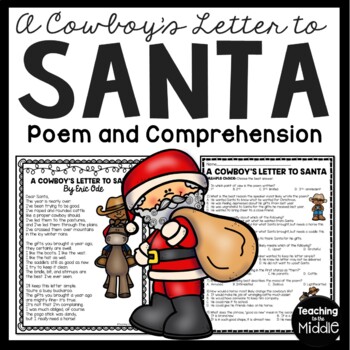 Preview of A Cowboy's Letter to Santa Poem Reading Comprehension FREE Christmas December