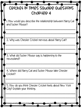 Cricket In Times Square Comprehension Questions By Monica Abarca