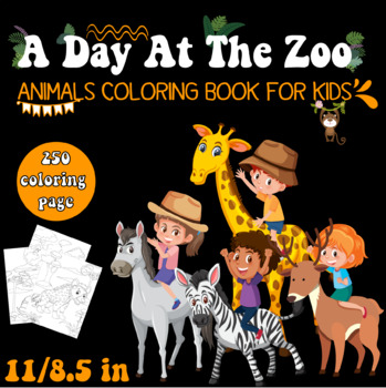 Preview of A Day At The Zoo Coloring Book 8.5 x 11 Inch: cute happy zoo animals coloring