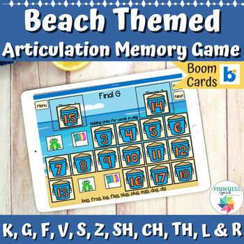 Preview of Beach Articulation Memory Game Boom Cards™ Summer Speech Therapy Activity