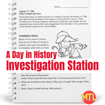 Preview of A Day in History – Investigation Station | August 17 – Davy Crockett