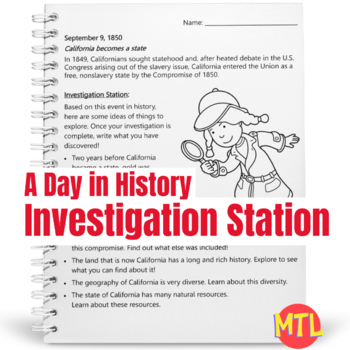 Preview of A Day in History Investigation Station | September 9 – California