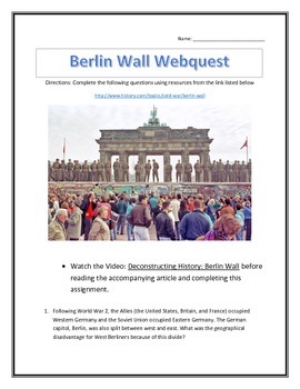 Preview of The History of the Berlin Wall- Webquest and Video Analysis with Key