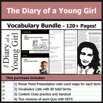 Preview of A Diary of a Young Girl - Vocabulary Lists, PowerPoints, Quizzes, and Keys