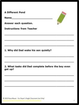 pond different reading comprehension worksheets activities preview