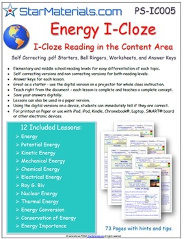 Preview of A Differentiated I-Cloze for iPads or Paper - 72 Page “Energy” Package ES-IC005