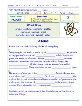 Preview of A Differentiated I-Cloze for iPads or Paper - Atoms  PS005