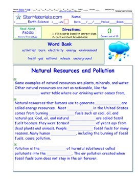 Preview of A Differentiated I-Cloze for iPads or Paper - Natural Resources Pollution ES010