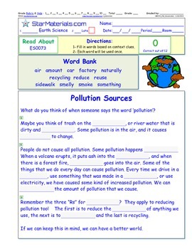 Preview of A Differentiated I-Cloze for iPads or Paper - Pollution Sources ES007